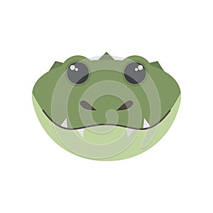 Cute green crocodile or lizard face, portrait of rainforest animal