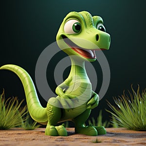 Cute Green Dinosaur For Playful Children: Low-fi Ar Sandbox Model