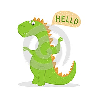 Cute Green Dinosaur Says Hello