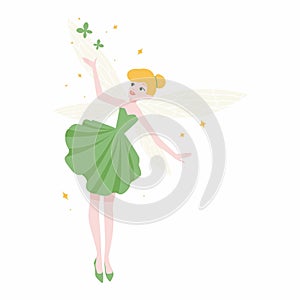 Cute green fairy, editable vector eps file