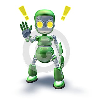 Cute green friendly robot mascot showing