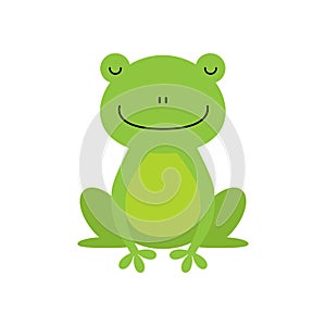 Cute green frog cartoon character isolated on white background