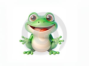 Cute green frog cartoon character showing a playful expression, isolated on white background
