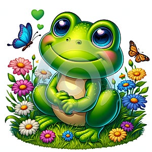 Cute green frog in love