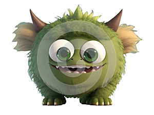 Cute green furry monster on a transparent background.