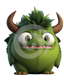 Cute green furry monster on a transparent background.