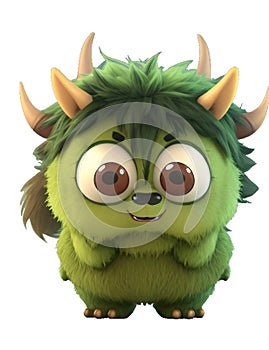 Cute green furry monster on a transparent background.