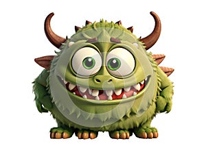 Cute green furry monster on a transparent background.