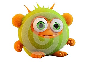 Cute green furry monster on a transparent background