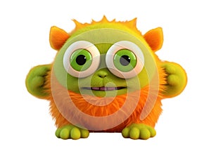 Cute green furry monster on a transparent background