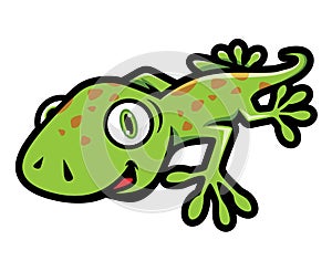 Cute Green Gecko Crawling Illustration in Cartoon Style