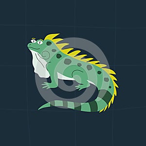 Cute green iguana with funny eyes. Isolated hand drawn animals. Adorable lizard logo vector illustration.