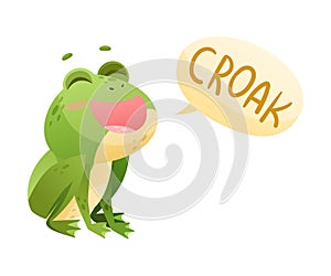 Cute Green Leaping Frog Character Sitting and Croaking Vector Illustration