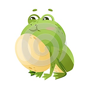 Cute Green Leaping Frog Character Sitting with Swollen Body Vector Illustration