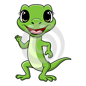 Cute green lizard cartoon on white background