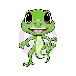 Cute green lizard cartoon on white background