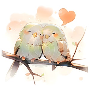 Cute green lovebirds valentine's day design illustration