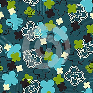 Cute Green Lucky Four Leaf Clover Garden Vector Art Seamless Pattern