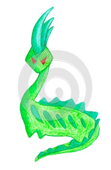 Cute green monster dinosaur pencil drawing