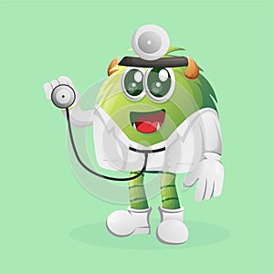 Cute green monster doctor holding stethoscope