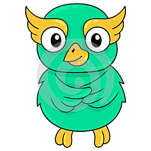 Cute green owl smiling cutely, doodle icon image kawaii
