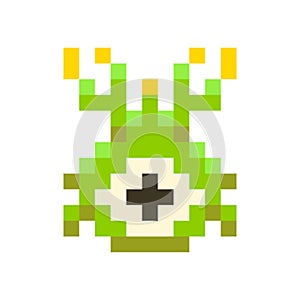 Cute green space invader monster, game enemy in pixel art style on white photo