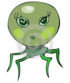Cute Green Spider like Female Alien Head.
