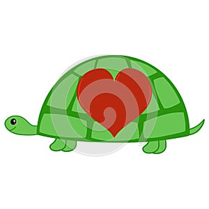 A Cute Green Turtle with a Love Heart on HIs shell with Space to Add Text
