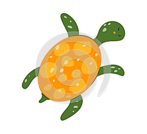 Cute green turtle with shell top view