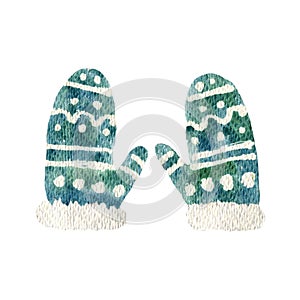 Cute green watercolor Christmas motif mittens