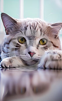 Cute grey cat on floor