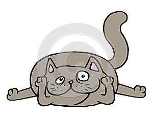 Cute grey cat lying on the floor. Vector illustration.
