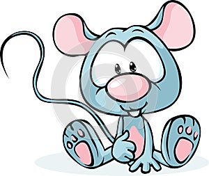Cute grey mouse sitting on white background