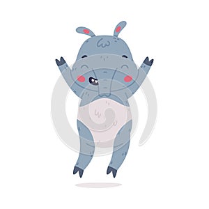 Cute Grey Tapir Animal with Proboscis Jumping with Joy Vector Illustration