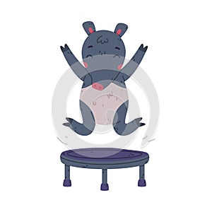 Cute Grey Tapir Animal with Proboscis Jumping on Trampoline Vector Illustration