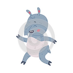 Cute Grey Tapir Animal with Proboscis Running Vector Illustration