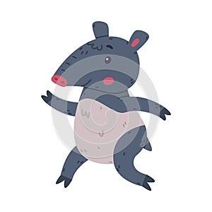 Cute Grey Tapir Animal with Proboscis Running Vector Illustration
