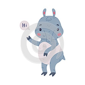 Cute Grey Tapir Animal with Proboscis Saying Hi Greeting Vector Illustration