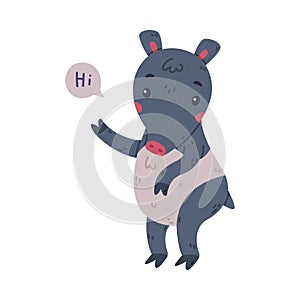 Cute Grey Tapir Animal with Proboscis Saying Hi Greeting Vector Illustration