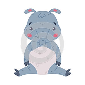 Cute Grey Tapir Animal with Proboscis Sitting with Sad Face Vector Illustration