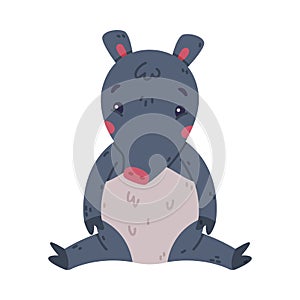 Cute Grey Tapir Animal with Proboscis Sitting with Sad Face Vector Illustration