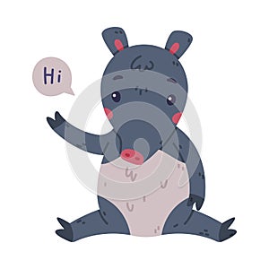 Cute Grey Tapir Animal with Proboscis Sitting and Saying Hi Vector Illustration