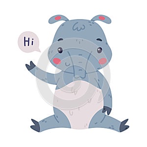 Cute Grey Tapir Animal with Proboscis Sitting and Saying Hi Vector Illustration