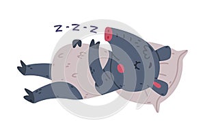 Cute Grey Tapir Animal with Proboscis Snoring Sleeping on Pillow Vector Illustration