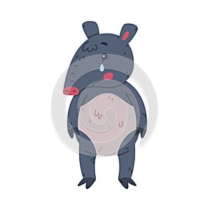 Cute Grey Tapir Animal with Proboscis Standing and Crying Vector Illustration