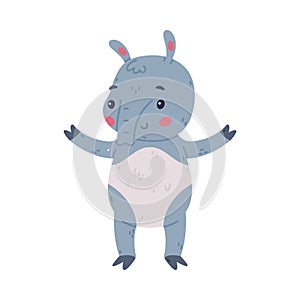 Cute Grey Tapir Animal with Proboscis Standing and Smiling Vector Illustration