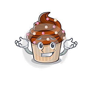 Cute Grinning chocolate cupcake mascot cartoon style