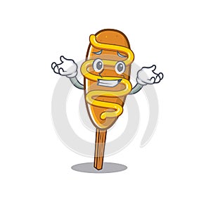 Cute Grinning corn dog mascot cartoon style