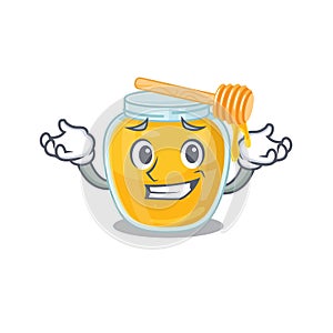 Cute Grinning honey mascot in cartoon style