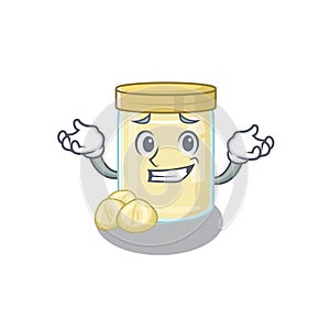 Cute Grinning macadamia nut butter mascot cartoon style